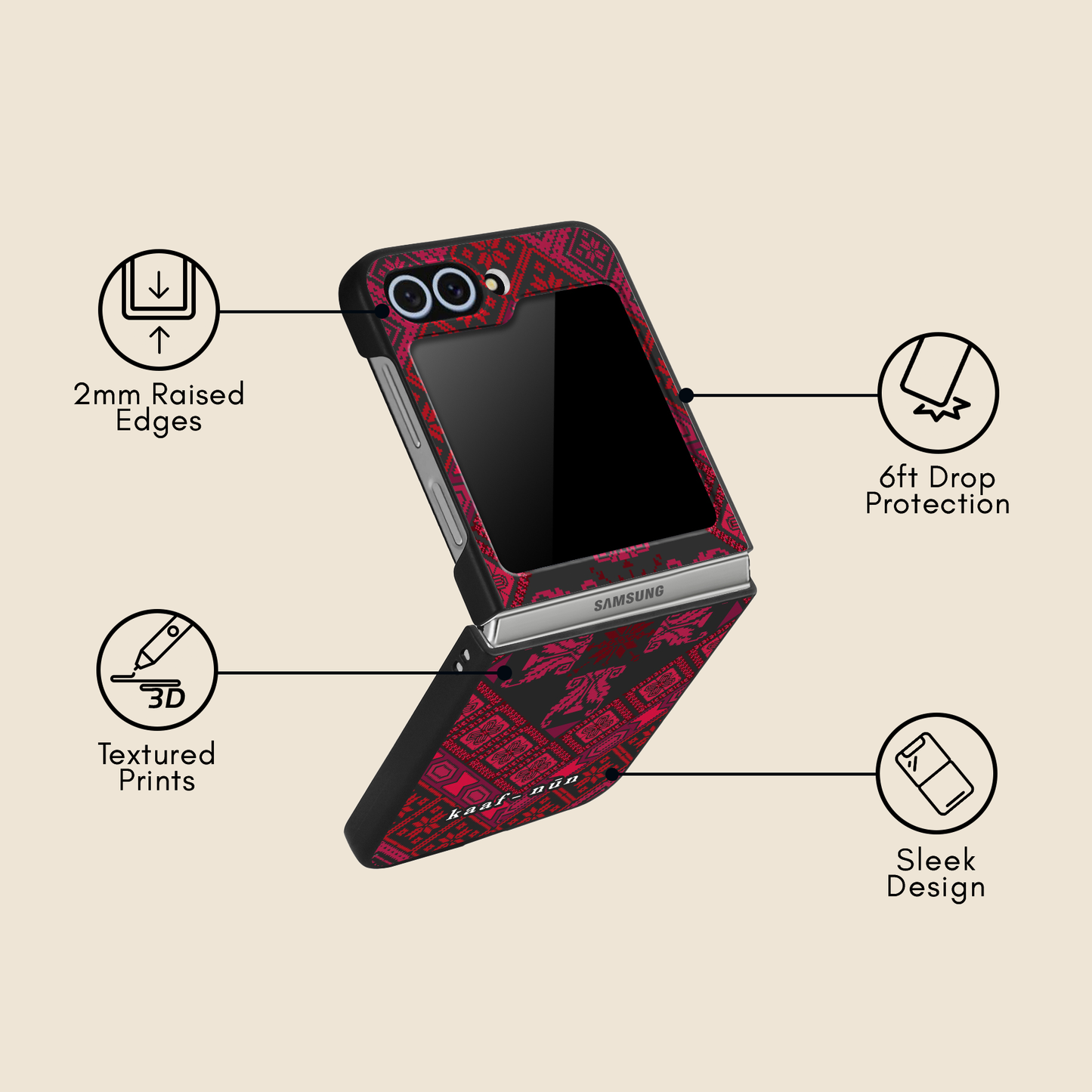 Black Tatreez Threads Samsung Z Flip Case