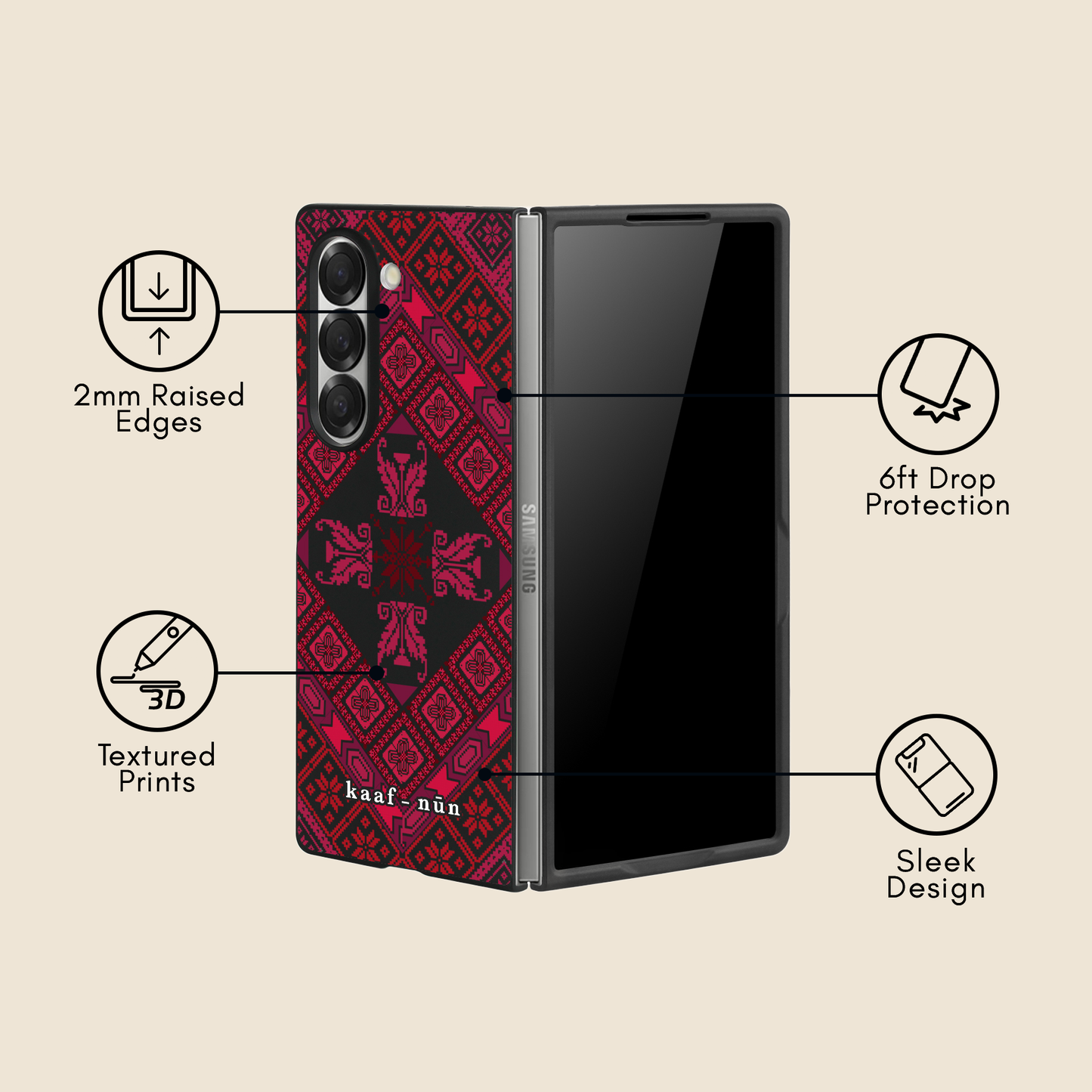 Black Tatreez Threads Samsung Z Fold Case